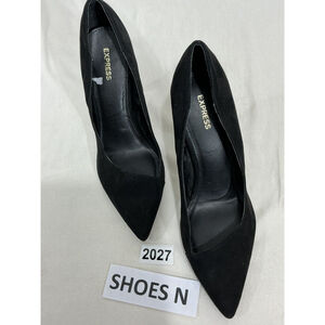 Womans Express Slip On Black Faux Suede High Heel Pump Size 10